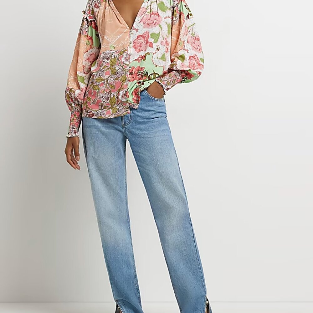 River Island Plus Pink Floral Blouse Sz US 18/EU22
